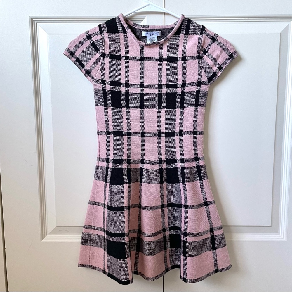 Sincerely Jules Girl pink black Plaid knit Dress